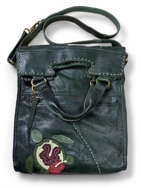 Lucky Brand Abbey Road “Hibiscus Honu” Green Leather Shoulder Bag